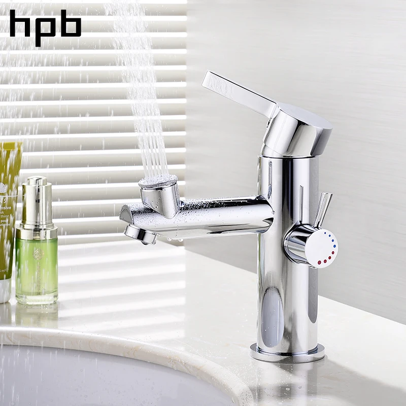 

HPB Chrome Finish Upper Spray Bathroom Basin Mixer Faucet Sink Tap Hot and Cold Water Creative Cold And Hot On-Off Style HP3051