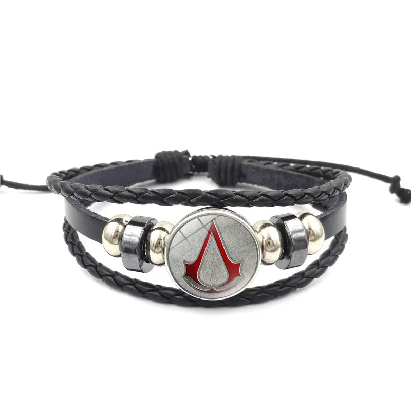 

2019 new Assassins Creed Bracelet Time Gem Glass Weaving Leather Bangle Lace-up Generous Simple Jewelry Cute Gifts Children