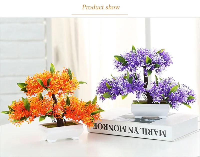 Flone Artificial Plant Tree Fake Plastic Potted Bonsai Plant Small Tree Living Room Hotel Decoration Bookcase Office Accessories (3)