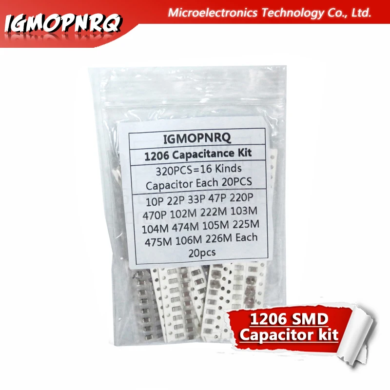 

16values*20pcs=320pcs 1206 SMD Capacitor assorted kit 10pF~475M component diy samples kit