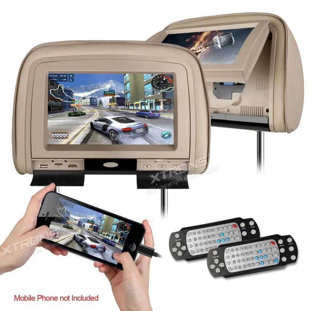 Top 2x9" Car Headrest DVD Player with Buit-in HDMI Port 8 Bits & 32 Bits Games Beige Color 4