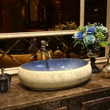 Европейский Винтажный стиль Керамическая Раковина шланг для ванной комнаты топ ванная раковина резные умывальник Лотос окрашенные
