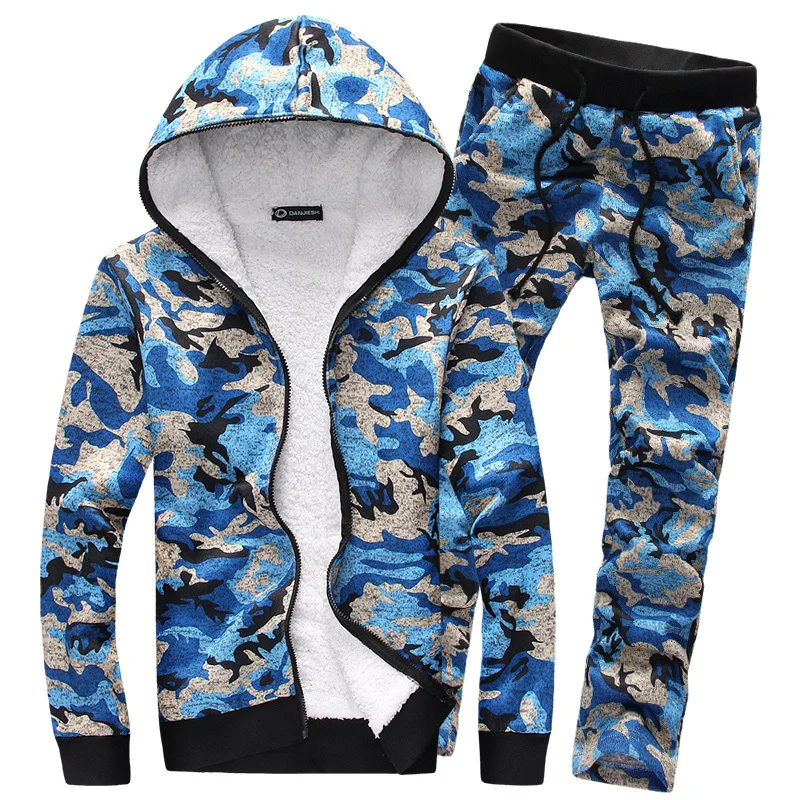 Men Camouflage Fleece Suit Sets Print 