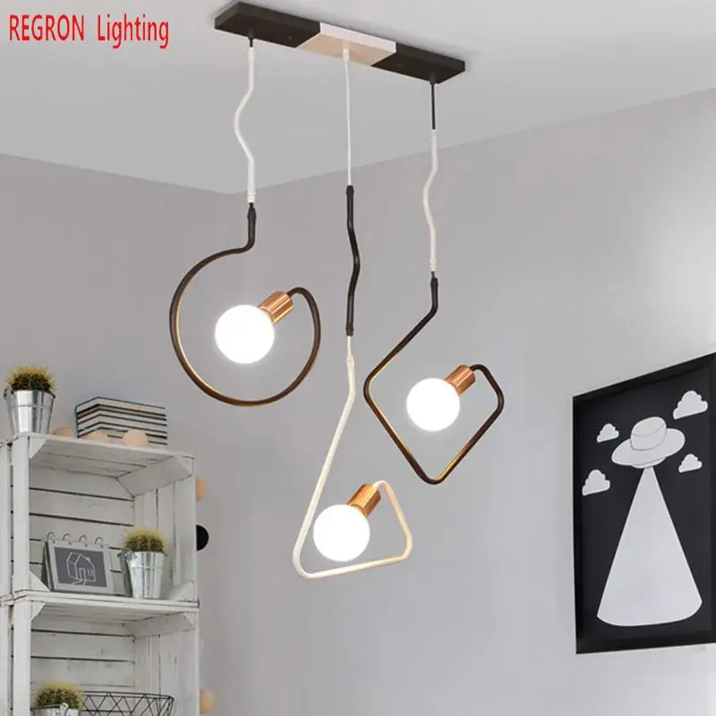 Regron Nordic Ceiling Lamp Geometric Postmodern Three Head Iron Led Light For Bar Clothing Store Home Restaurant Cafe | Лампы и