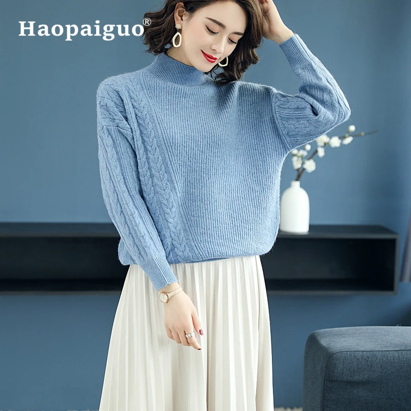 Winter Autumn Women Vintage Solid Sweater Cotton Knitwear Pullover Knitted Top Geometric Thicken Warm Twist Sweaters Large Size Winter Autumn Women Vintage Solid Sweater Cotton Knitwear Pullover Knitted Top Geometric Thicken Warm Twist Sweaters Large Size