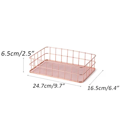 Железная корзина для хранения, коробка для хранения украшений из розового золота, украшение комнаты, офисный стол, Декор, Настольный ящик для хранения, украшение для дома - Цвет: Светло-желтый
