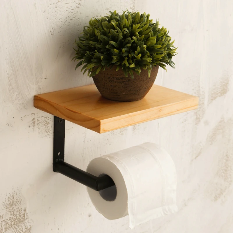 Online Retro Eisen Bad Hotel Rolle Papier Tissue Hängen Rack Holz Regal Wc Papier Halter Wand Montiert Bad Papier Halter