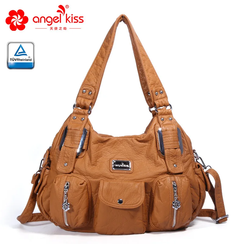 Женские сумки Angelkiss, женские Сумки из искусственной кожи, женская сумка через плечо, большая сумка-мессенджер с ручкой сверху - Цвет: Brown