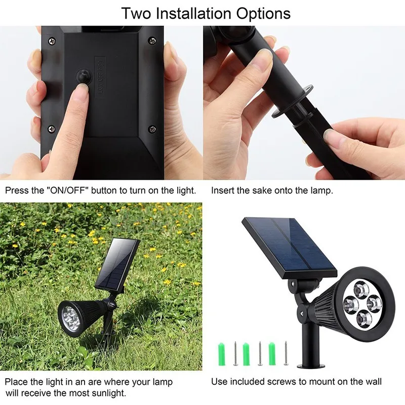 4Led Solar Lawn Lights Waterproof Outdoor Landscape Lighting Spotlight Wall Light Auto OnOff for Yard Garden Driveway Pathway (11)
