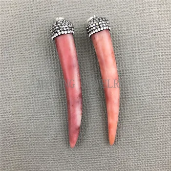 

MY0479 Tibetan Bone Horn Tusk Pendant with Rainstone Paved Cap For Jewelry making