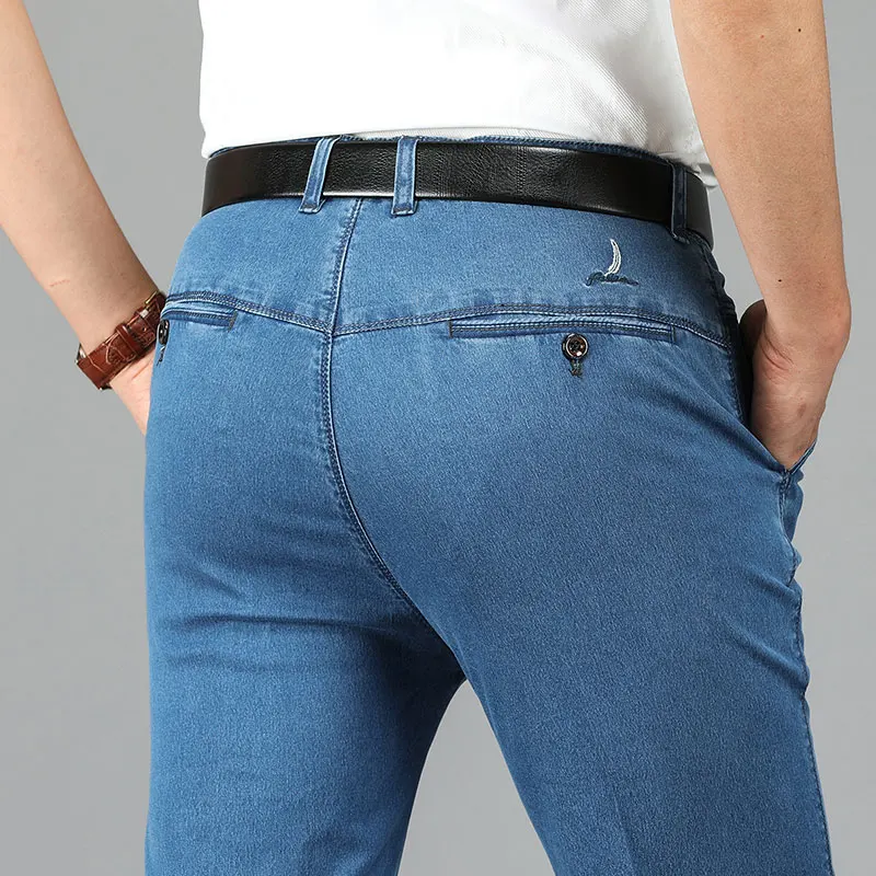Brand Jeans Men'S Middle-aged Denim Jeans Men Casual Middle Waist Classical Long Pants Male Solid Straight Jeans for Men