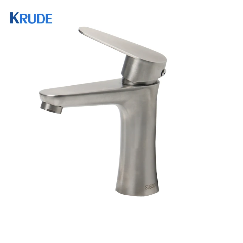 

Deck Mounted Single Handle Basin Faucet Brushed Nickel Hot and Cold Water Mixer Taps Bathroom Faucet