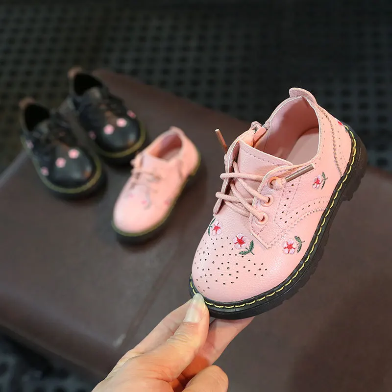 

Floral Embroidery Baby Leather Shoes Side Zipper Girls Shoes Spring And Autumn Non-slip Baby Toddler Shoes