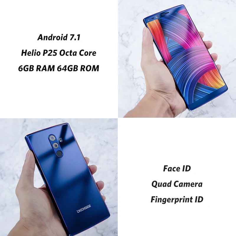 Doogee Mix 2 5 99 дюйма FHD + 18:9 мобильный телефон Andorid 7 1 P25 Восьмиядерный 6 GB 64 16MP 13MP двойной