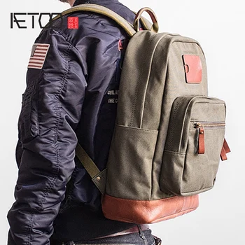

AETOO Canvas with cowhide coloring shoulder bag men's backpack fresh college wind