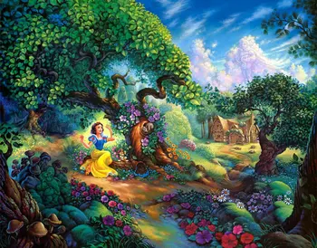

Movie mountain Snow White forest tree cottage flower photo backdrop High quality Computer print party background