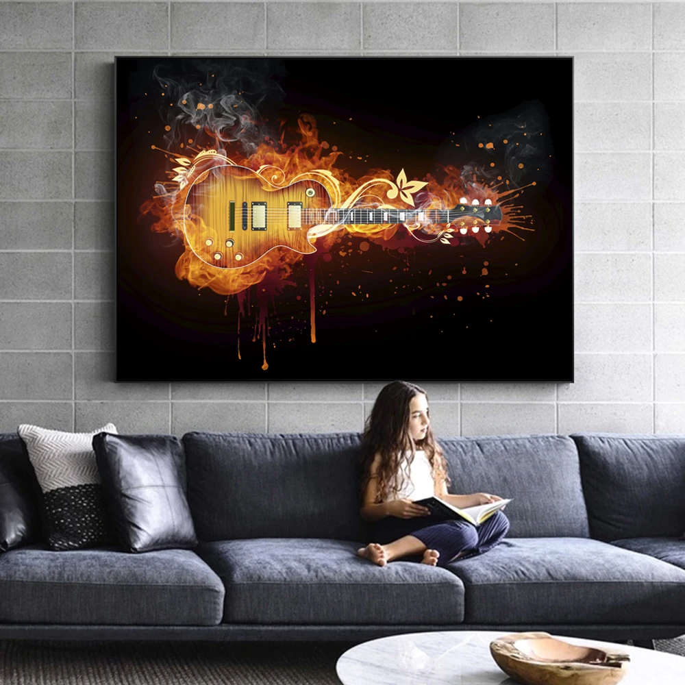 

Electric Guitar Oil Painting Print On Canvas Abstract Guitar Wall Art Canvas Prints Modern Picture For Living Room Cuadros Decor