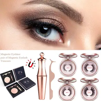 

Magnetic Eyelashes Eyeliner Eyelash Curler Set 4 Magnet Reusable Magnetic False Eyelashes With Magnetic Eyeliner Tweezers Set