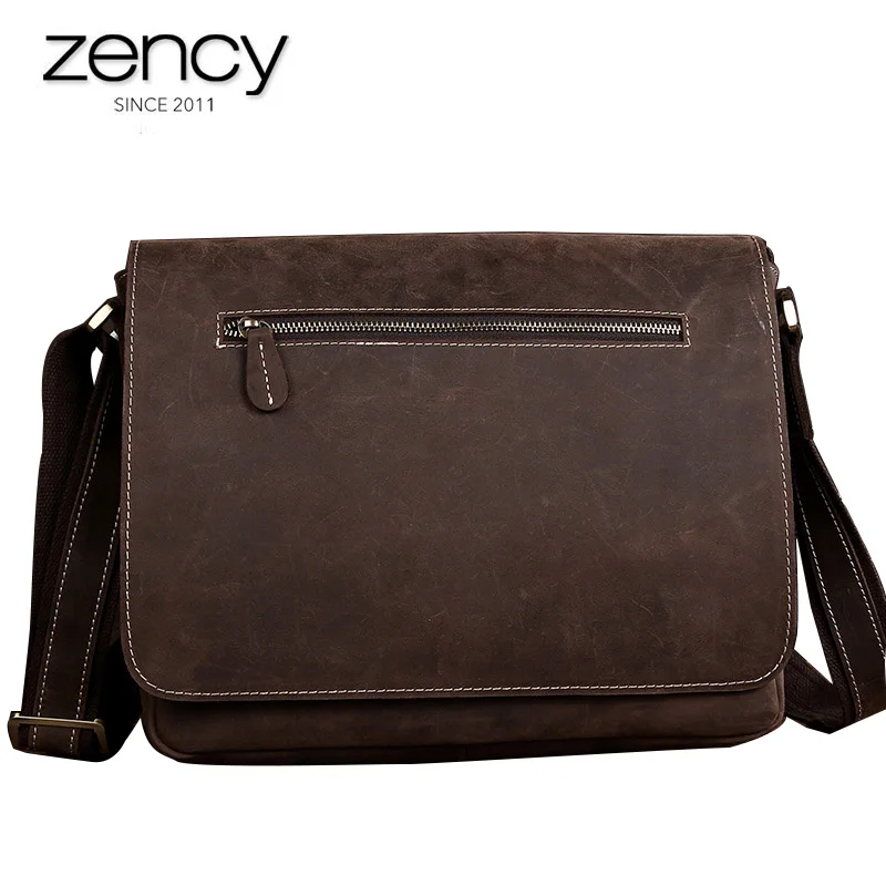 

2018 New Men Crazy Horse Genuine Leather Shoulder Bags Fashion Vintage Messenger Pack Large Capacity laptop Handbag For Male