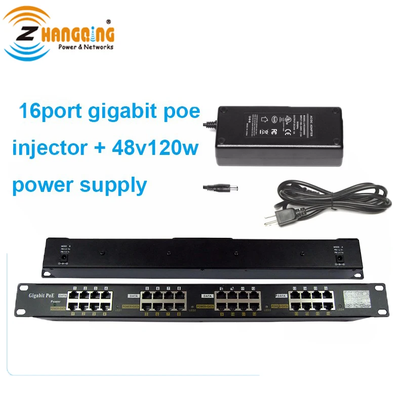 802.3af PoE Panel 16 Port Gigabit Passive PoE Injector 1U