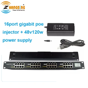 

802.3af PoE Panel 16 Port Gigabit Passive PoE Injector 1U "19" Wall Mount With 48V 120W Power Supply