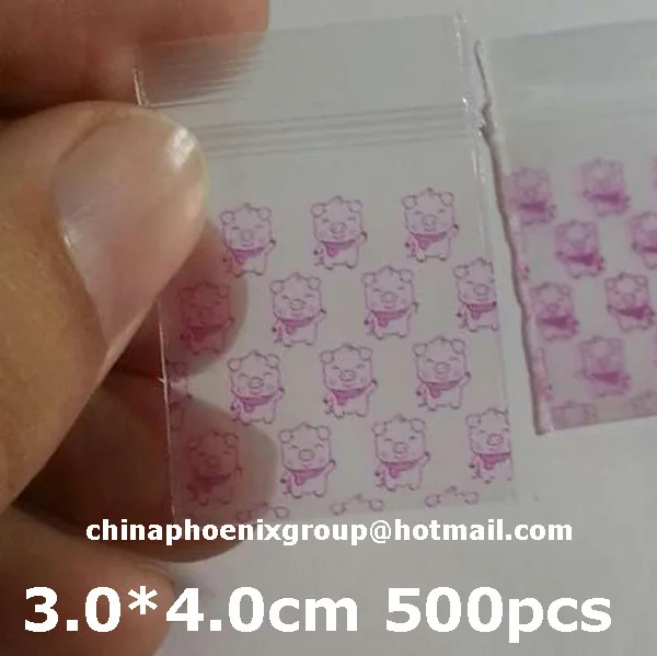 

wholesale purple printed Pig design mini ziplock bags, plastic zip resealable bags 3x4cm 1.18''x1.57'' 500pcs free shipping