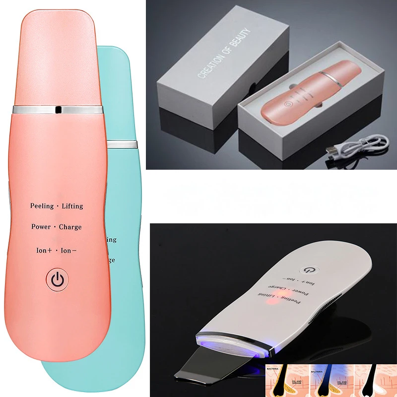 

Rechargeable Ultrasonic Face Skin Scrubber Facial Cleaner Peeling Vibration Blackhead Removal Exfoliating Pore Cleaner Tools