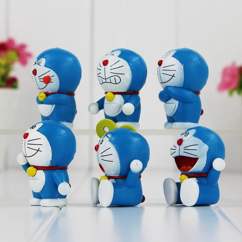 6 шт./слот Симпатичные Doraemon Мини ПВХ Цифры Doraemon модели игрушки рождественские подарки