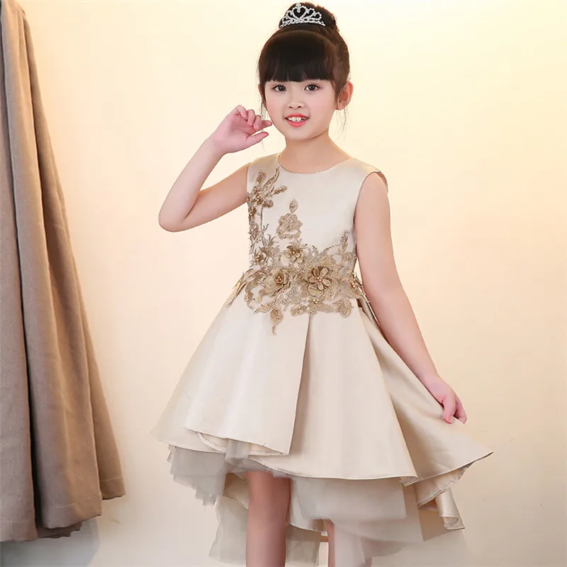 2019 New Children Girls Elegant champagne Color Birthday Wedding