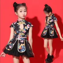 Костюмы для джазовых танцев для девочек; вечерние костюмы; Детские костюмы в стиле хип-хоп с цветочным принтом; детская одежда для выступлений; модные сетчатые наборы От 4 до 14 лет; ws751