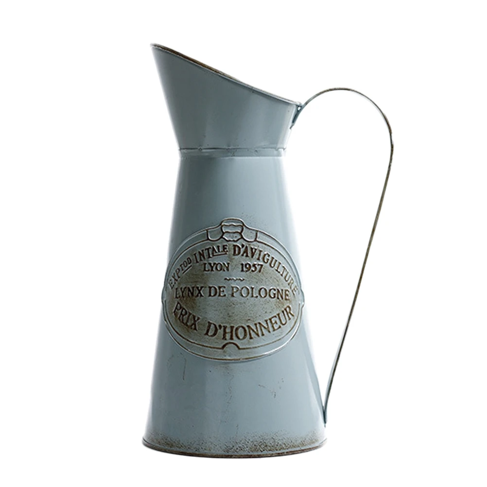 

1Pc French Style Portable Shabby Flower Vase Metal Pitcher Flower Can Pot Iron Vase Pitcher for Home Wedding Party Decoration