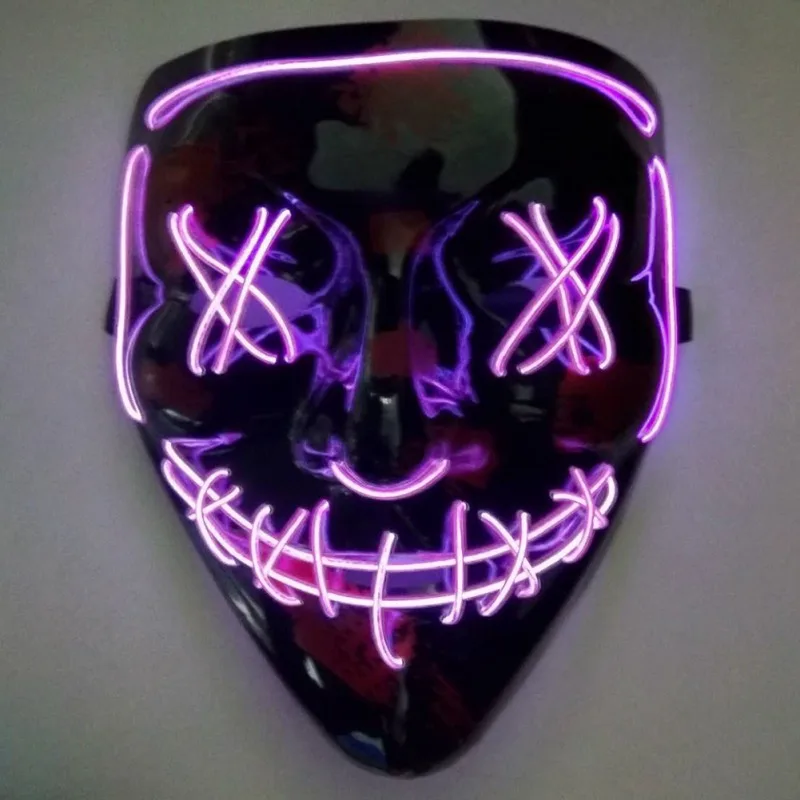 Halloween EL Mask Purge Masks Election Mascara Costume DJ Party Light Up Masks Glow In Dark Movie Cosplay Payday Mask - Цвет: Purple