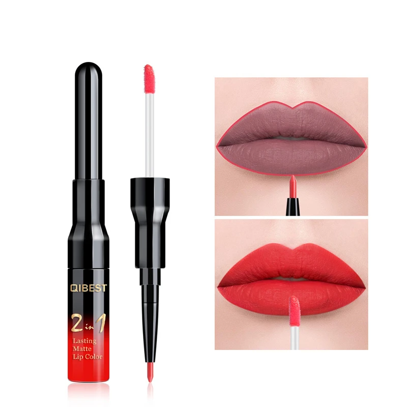 

Brand Makeup Lipstick 2 in 1 Double-end Matte Liquid Lipstick Lip Gloss Lip Liner Waterproof Nude Lipstick Set Cosmetics Lips