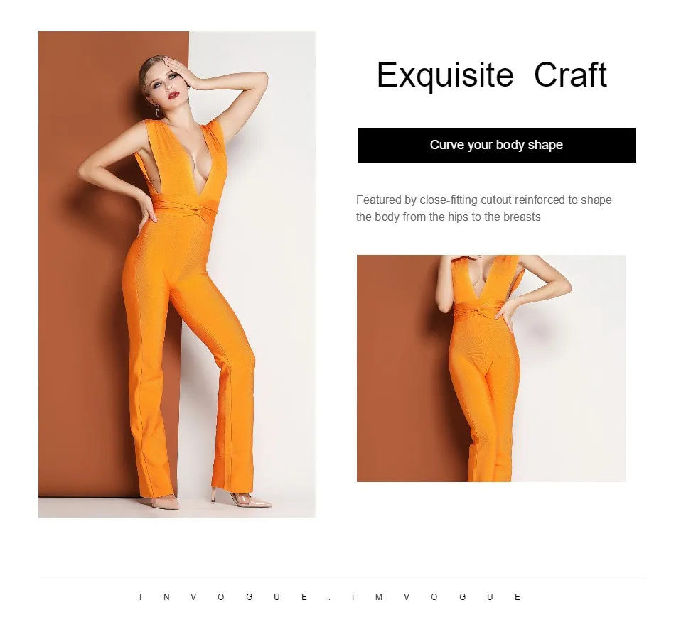 INVOGUE. IMVOGUE Новое поступление должны иметь сплошной цвет Sexy V образным вырезом без рукавов Bodycon бинты летний костюм