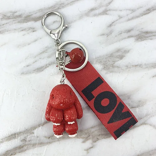 New cute resin acrylic animal bear, puppy, rabbit, color ribbon with bell cute temperament key ring pendant bag car pendant - Цвет: The rabbit -red