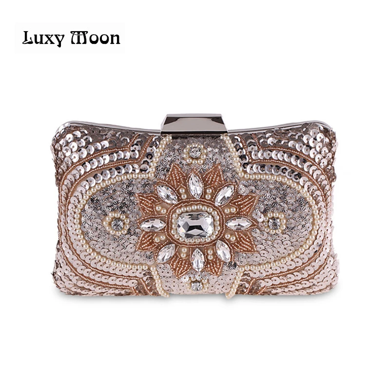 

100% handmade beaded evening bags luxury diamond day clutch gold silver clutches wedding bag mini purse chain handbags zd880