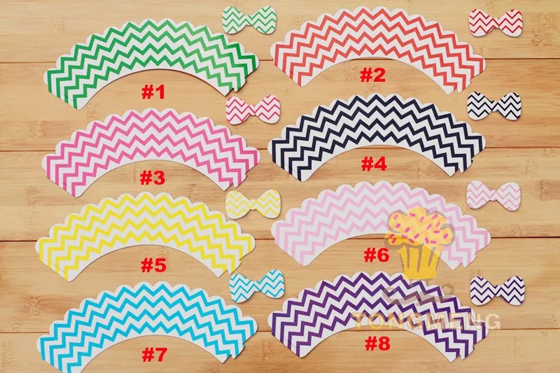 

24pcs ripple wave stripe 8 color to choose cupcake wrappers toppers picks kids birthday party supplies AW-0055