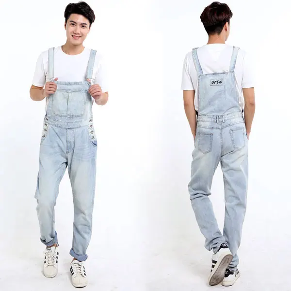 

S-5XL ! 2016 New Men'sTaper denim bib pants male trend of the loose plus size jumpsuit trousers thin Singer costumes