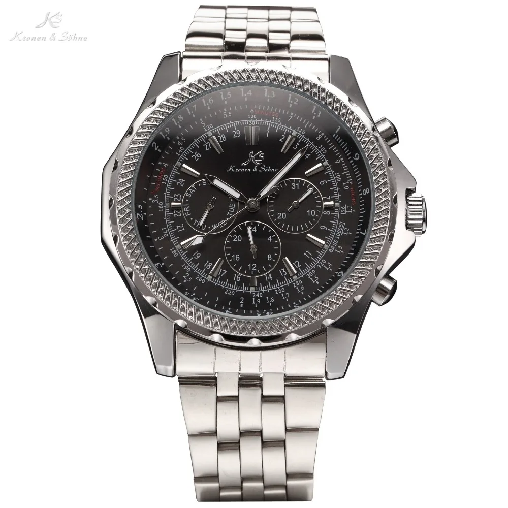 Ks Royal Carving Luxury Clock Men Gents Dress Full Steel Watch Day Date 24 Hrs Auto