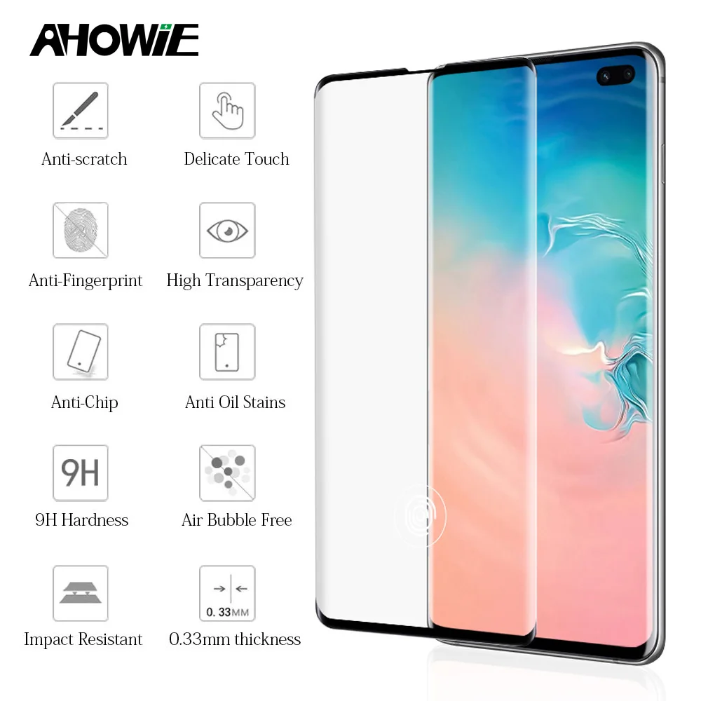 

Ahowie Full Curved Screen Tempered Glass Screen Protector Film for Samsung Galaxy S10 S10 Plus S10 E Protective Full Cover Film
