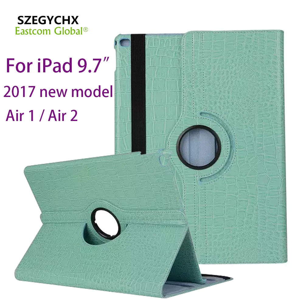 

Tablet Case For new iPad 9.7 inch 2017 2018 / Air 1 / Air 2 Case , 360 Flip With Stand PU Leather Crocodile Smart Cover