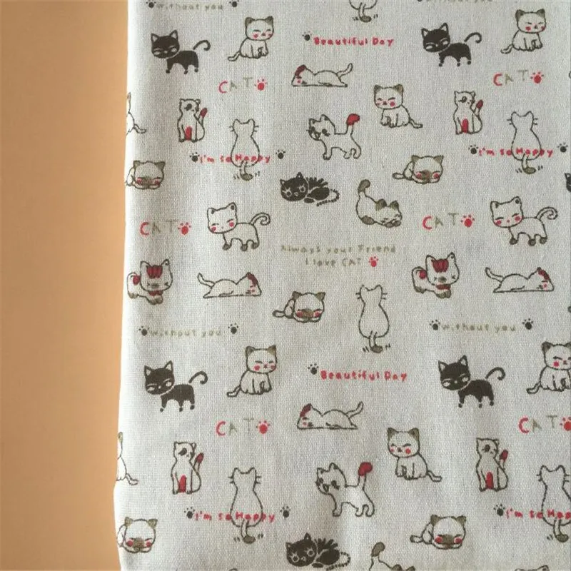 Кошка холщовая ткань с принтом хлопок лен Лоскутная Ткань Сделай Сам швейный