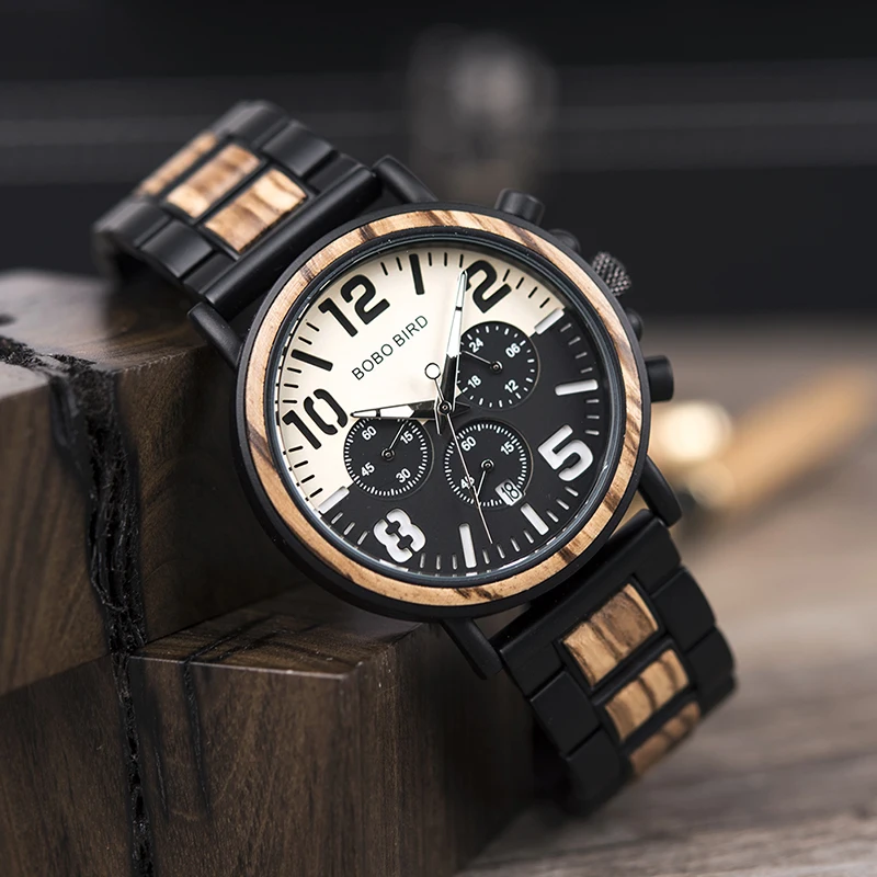 BOBO BIRD Relogio Masculino Mens Watches Military Chronography Wristwatches Retro Wristwatch Relojes Hombre