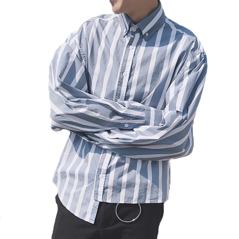 blue and white striped dress shirt mens