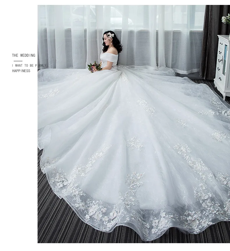 Свадебное платье большого размера 2019 Новое корейское простое платье невесты с открытыми плечами 200 кг жира мм Увеличение роста