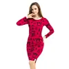 lady plus size XL 3XL 6XL slim fitted dress o neck long sleeve pencil dress lovely floral girl grafitti owl dresses ► Photo 1/6