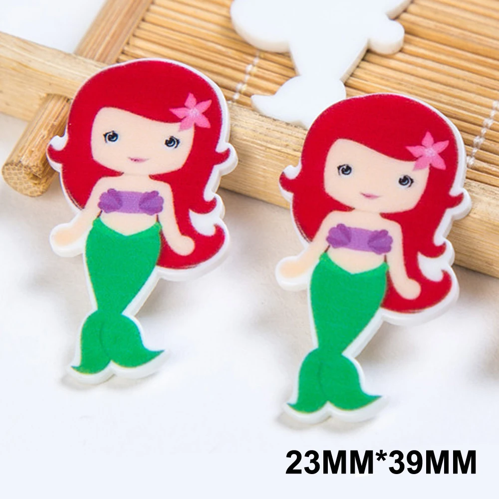 

50pcs/lot 23*39MM Cartoon Little Mermaid Resin Flatback Princess Resin Cabochon DIY Craft Embellishments For Scrapbooking FR107