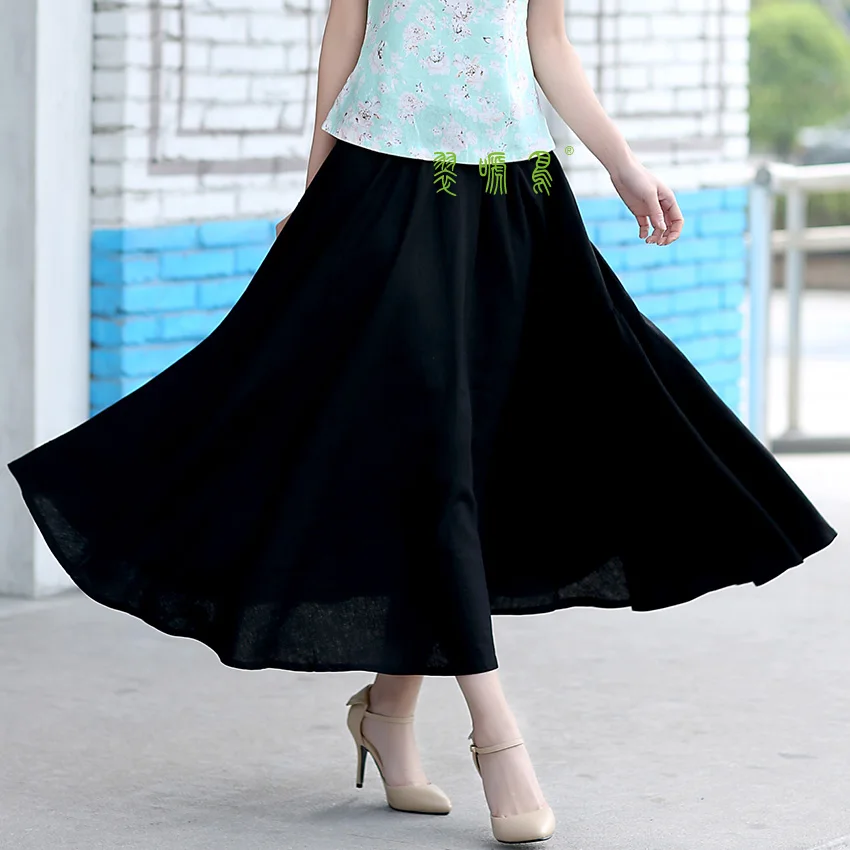 Shanghai Story Blend Linen Long Skirt Spring Summer Skirts Chinese Style Bohemian Beige Skirts