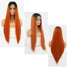 Харизма Омбре оранжевый бесклеевой термостойкие парики 180% плотность синтетический парик на кружеве с черными корнями длинный прямой парик