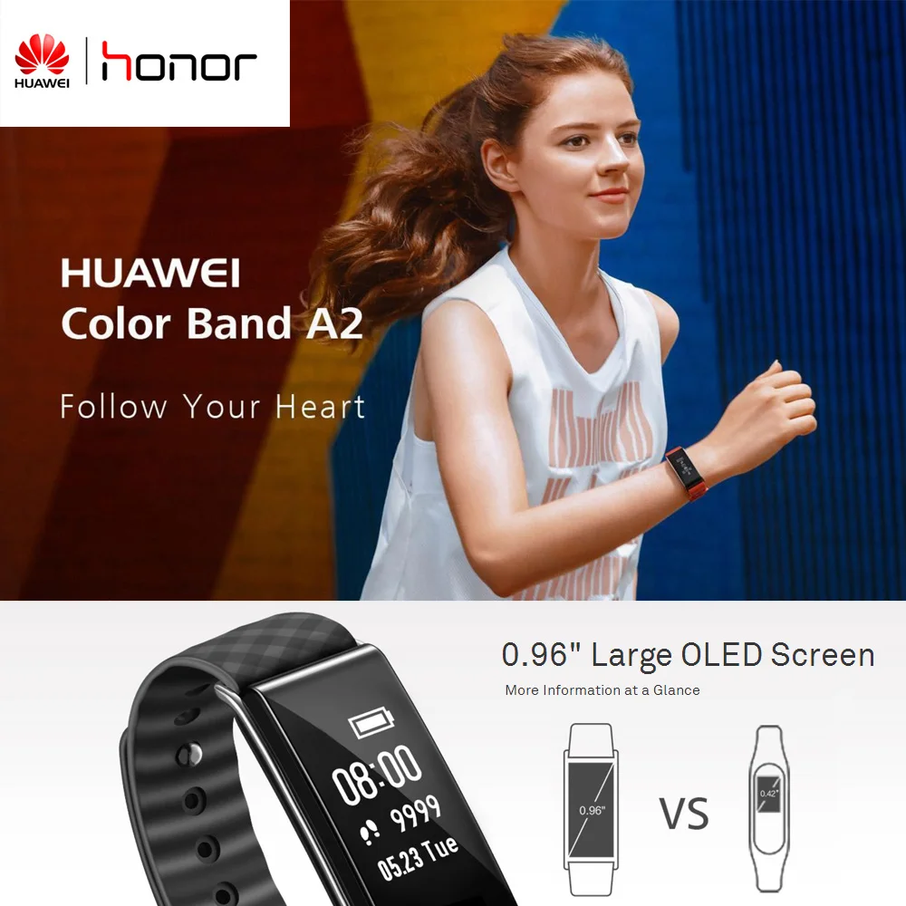 Умный Браслет HUAWEI Honor A2, цветной браслет, монитор сердечного ритма, фитнес-трекер, IP67 BT OLED, для Android iOS